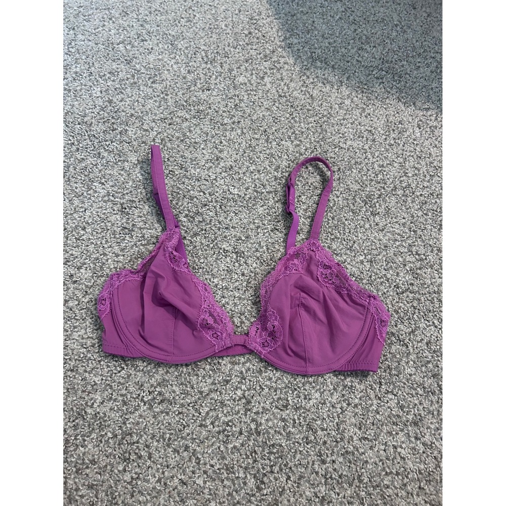 Victoria's Secret Purple Lace Trim Unlined Underwire Plunge Bra 34C Morocco